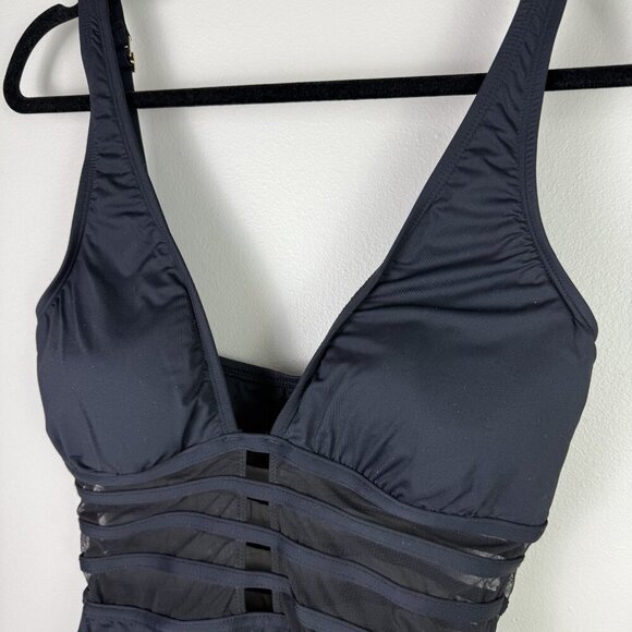 Blanca Black Mesh Inset One Piece Swimsuit 10 Sexy V Neck Monokini Resort Wear - Picture 5 of 10